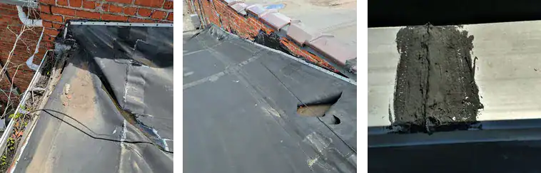 Damaged and patched roofs